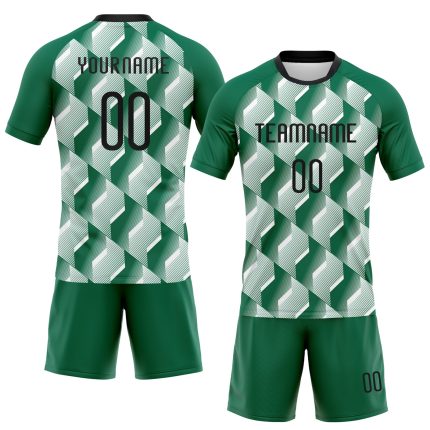 Custom Name and Number Volleyball Jersey Geometric Shape in Kelly Green and Black-White - Personalized Team Uniform Personalized