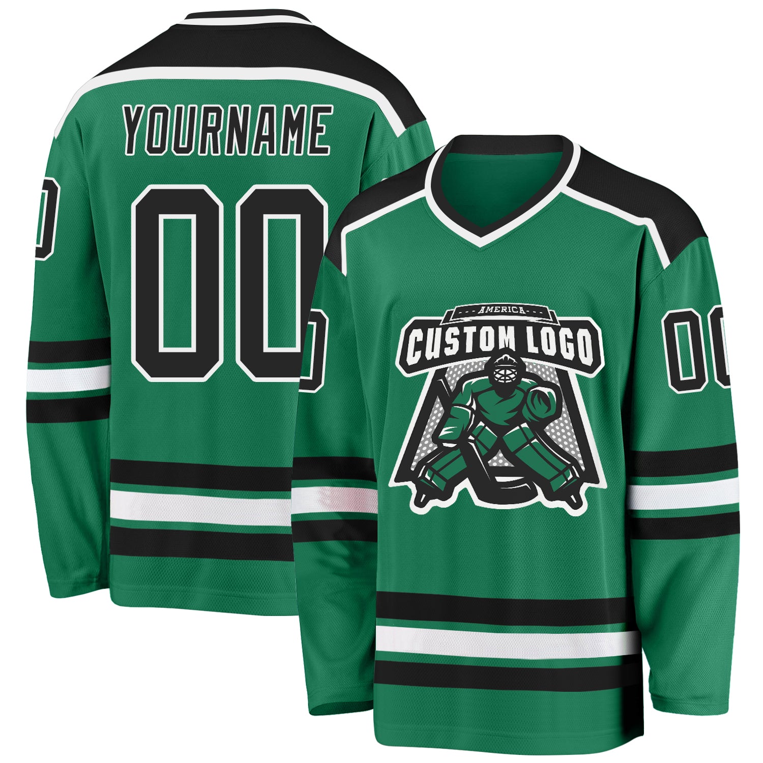 Personalized Black-White Hockey Jersey in Kelly Green for Men and Women Personalized Kelly Green Black-White Hockey Jersey
