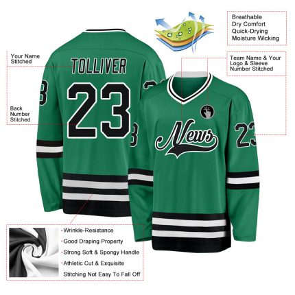 Custom Name Number Hockey Jersey - Personalized Black White Kelly Green Team Jersey Personalized Kelly Green Black-White