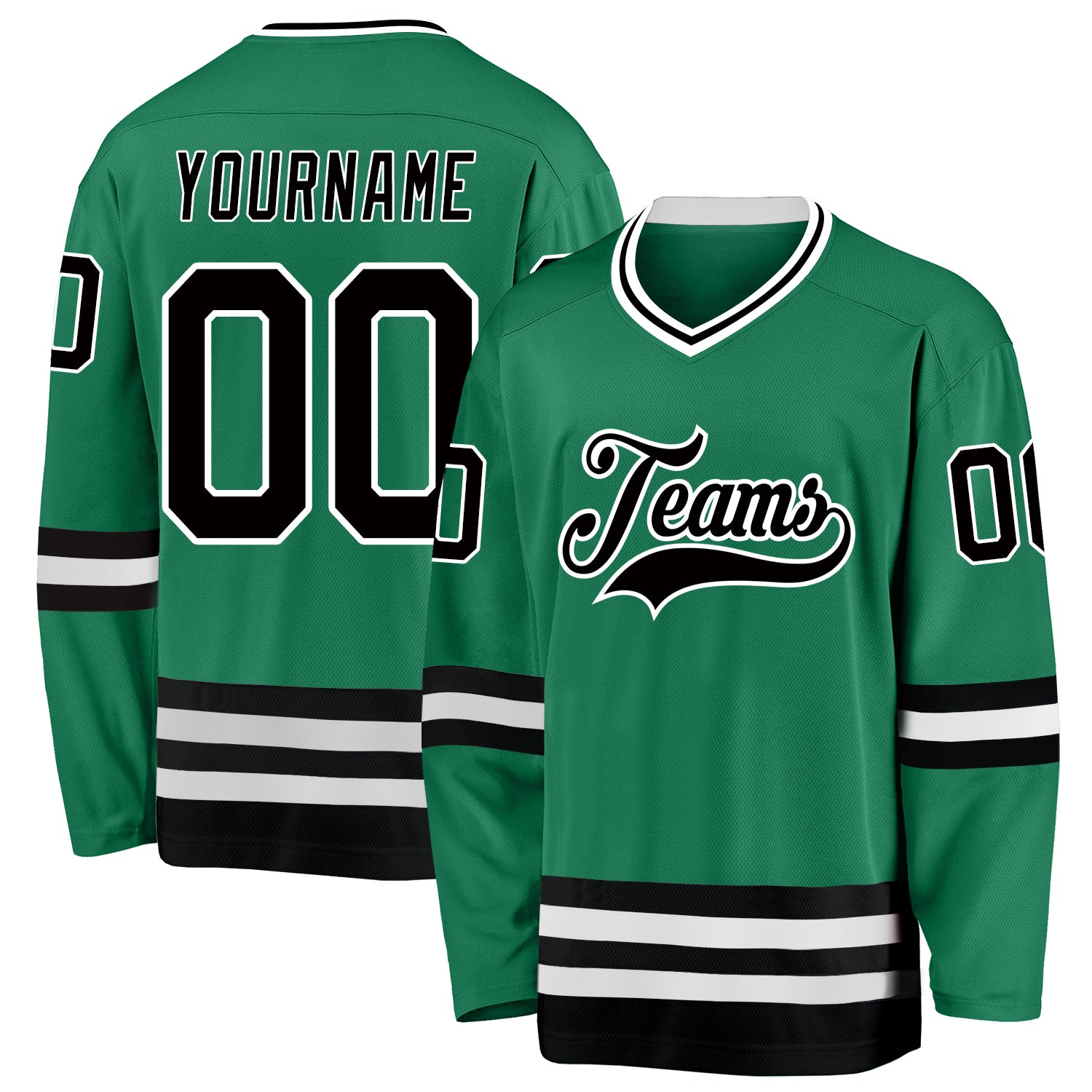 Custom Name Number Hockey Jersey - Personalized Black White Kelly Green Team Jersey Personalized Kelly Green Black-White