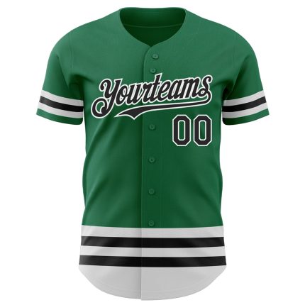 Custom Name and Number Authentic Baseball Jersey - Personalized Kelly Green Black-White Line Design Personalized Kelly Green