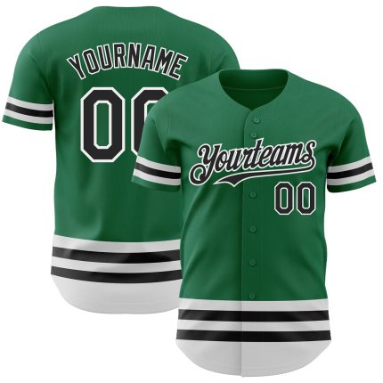 Custom Name and Number Authentic Baseball Jersey - Personalized Kelly Green Black-White Line Design Personalized Kelly Green