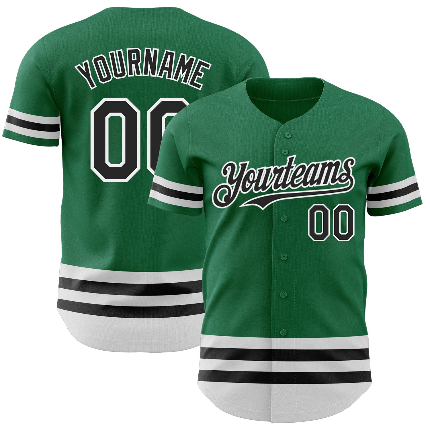 Custom Name and Number Authentic Baseball Jersey - Personalized Kelly Green Black-White Line Design Personalized Kelly Green