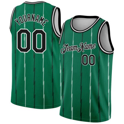 Custom Name Number Authentic City Edition Basketball Jersey Kelly Green Black White Lines Personalized Kelly Green Black-White