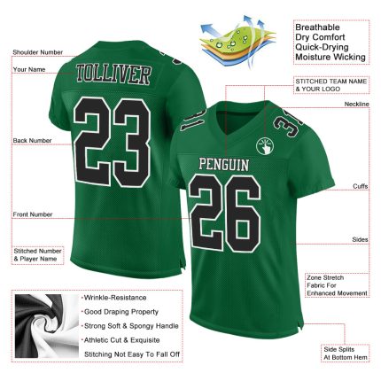 Personalized Custom Name Number Authentic Football Jersey Black White Green Mesh Personalized Kelly Green Black-White Mesh