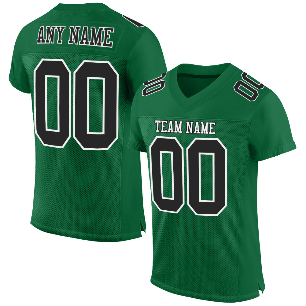 Personalized Custom Name Number Authentic Football Jersey Black White Green Mesh Personalized Kelly Green Black-White Mesh