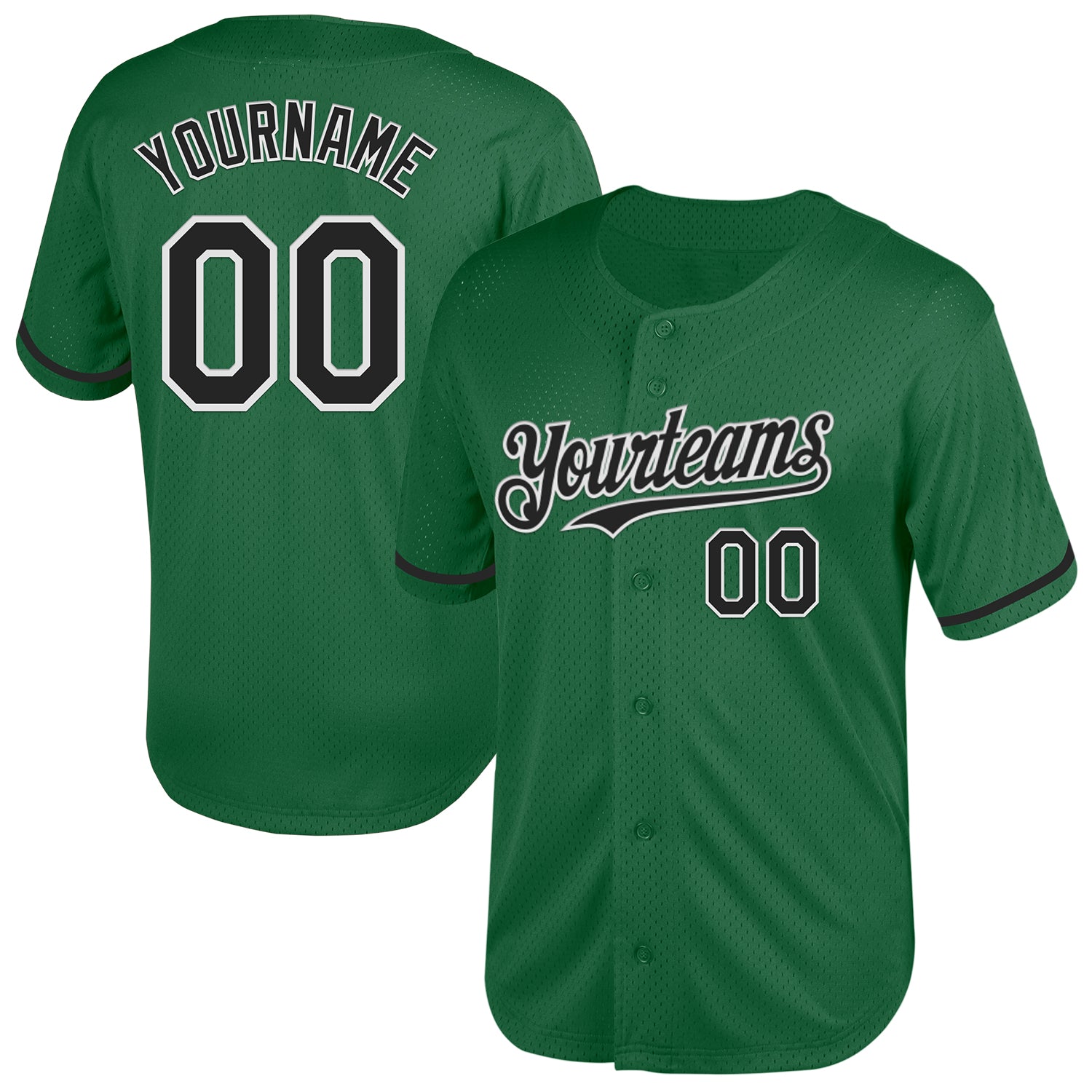 Custom Personalized Baseball Jersey with Name and Number - Kelly Green Black-White Mesh Authentic Throwback Style Personalized