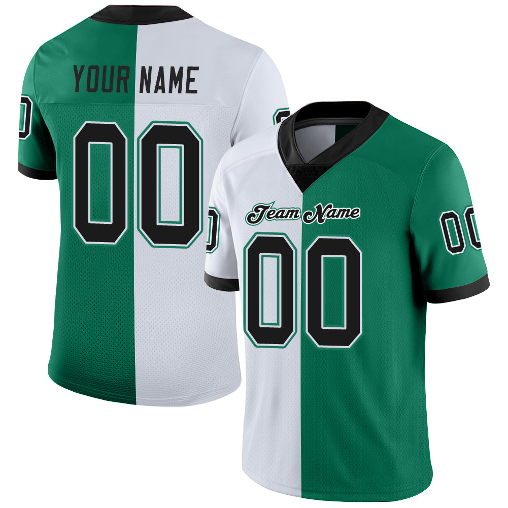 Custom Name and Number Personalized Kelly Green Black-White Mesh Fashion Football Jersey Personalized Kelly Green Black-White