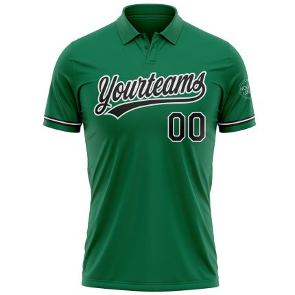 Custom Name Number Kelly Green Black White Performance Golf Polo Shirt - Personalized Team Apparel Personalized Kelly Green