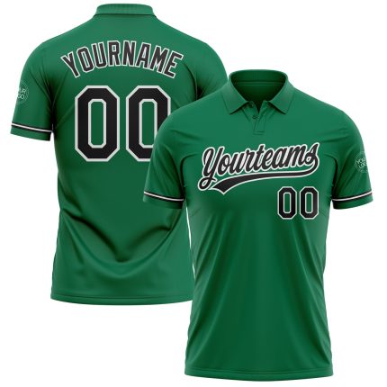 Custom Name Number Kelly Green Black White Performance Golf Polo Shirt - Personalized Team Apparel Personalized Kelly Green