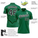 Custom Name Number Kelly Green Black White Performance Golf Polo Shirt - Personalized Team Apparel Personalized Kelly Green