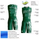 Personalized Basketball Jersey Suit in Kelly Green Black and White Round Neck Design - Sublimation Style Personalized Kelly