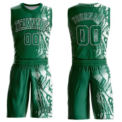 Personalized Basketball Jersey Suit in Kelly Green Black and White Round Neck Design - Sublimation Style Personalized Kelly