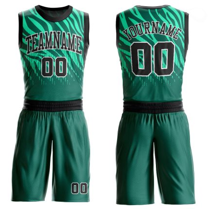 Custom Basketball Jersey with Name and Number - Kelly Green Black-White Round Neck Sublimation Suit Personalized Kelly Green