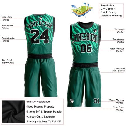 Custom Basketball Jersey with Name and Number - Kelly Green Black-White Round Neck Sublimation Suit Personalized Kelly Green