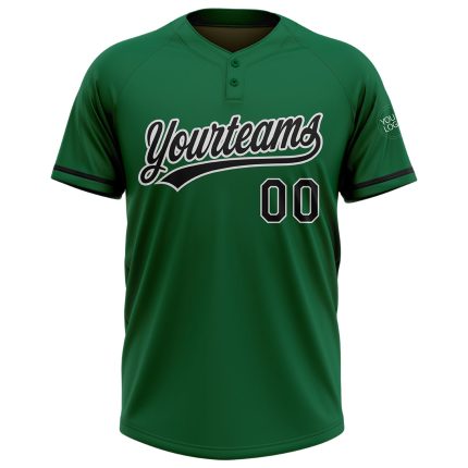 Personalized Unisex Softball Jersey - Black-White Two-Button in Kelly Green Personalized Kelly Green Black-White Two-Button