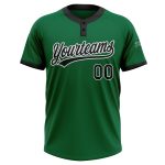Custom Name and Number Unisex Softball Jersey in Kelly Green with Black and White Two-Button Design Personalized Kelly Green