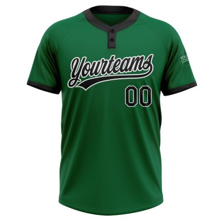 Custom Name and Number Unisex Softball Jersey in Kelly Green with Black and White Two-Button Design Personalized Kelly Green