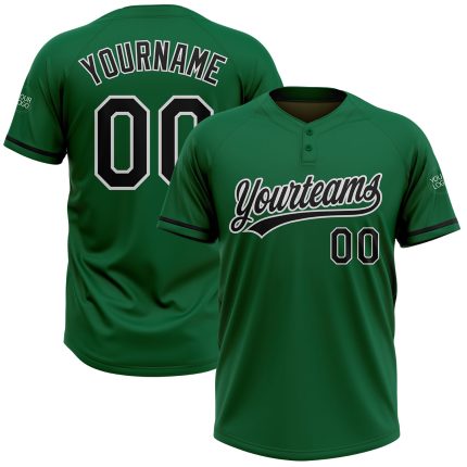 Personalized Unisex Softball Jersey - Black-White Two-Button in Kelly Green Personalized Kelly Green Black-White Two-Button