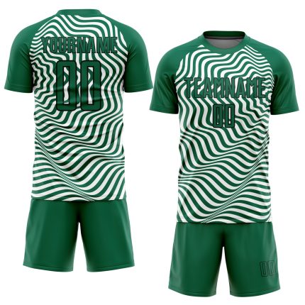 Custom Soccer Uniform Jersey with Personalized Name and Number - Kelly Green Black-White Wavy Lines Personalized Kelly Green