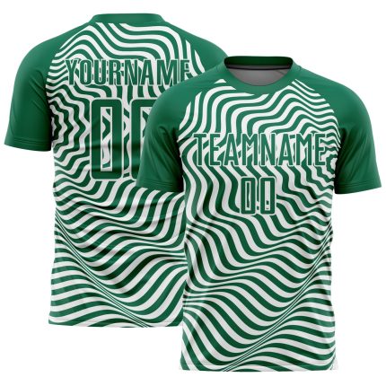 Custom Soccer Uniform Jersey with Personalized Name and Number - Kelly Green Black-White Wavy Lines Personalized Kelly Green