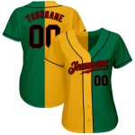 Personalized Authentic Baseball Jersey in Kelly Green and Black-Yellow Split Design Personalized Kelly Green Black-Yellow