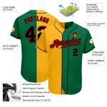Personalized Authentic Baseball Jersey in Kelly Green and Black-Yellow Split Design Personalized Kelly Green Black-Yellow