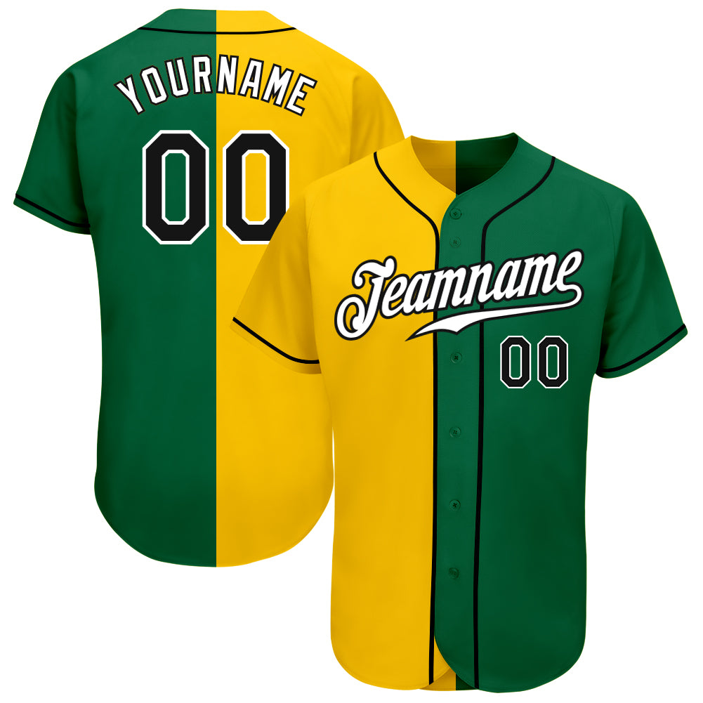 Custom Name Number Baseball Jersey - Authentic Split Design in Kelly Green Black Yellow - Personalized Team Apparel Personalized