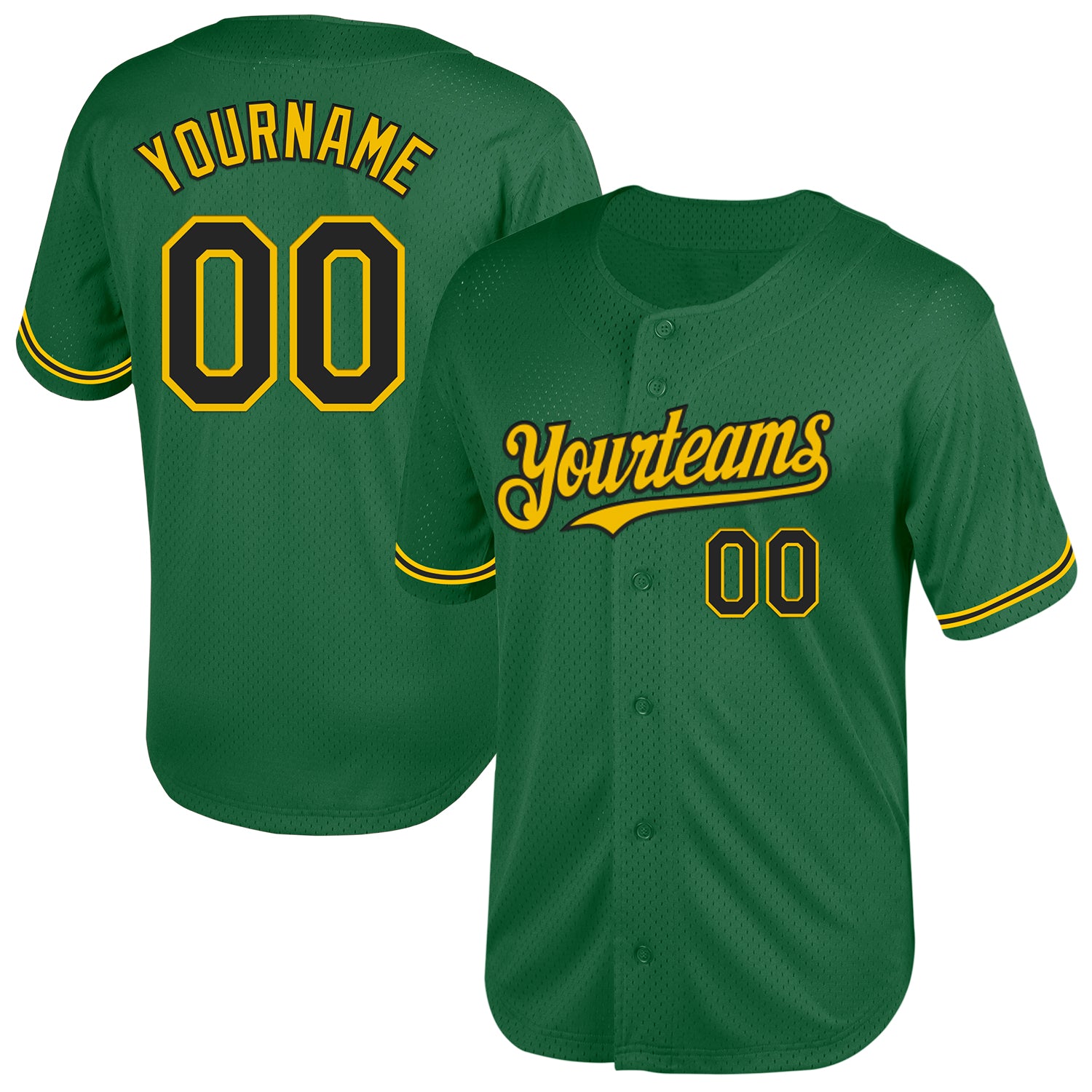 Custom Name Number Black Yellow Kelly Green Mesh Authentic Baseball Jersey - Personalized Throwback Team Apparel Personalized