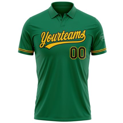 Custom Team Name Number Kelly Green Black Yellow Performance Vapor Golf Polo Shirt Personalized Kelly Green Black-Yellow