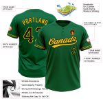 Custom Name and Number Unisex Softball Jersey in Kelly Green with Black-Yellow Two-Button Design Personalized Kelly Green