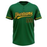Custom Name and Number Unisex Softball Jersey in Kelly Green with Black-Yellow Two-Button Design Personalized Kelly Green