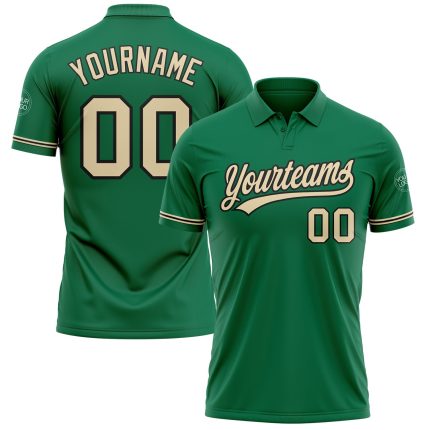 Custom Kelly Green Performance Vapor Golf Polo Shirt with Team Name and Number Personalized Kelly Green City Cream-Black