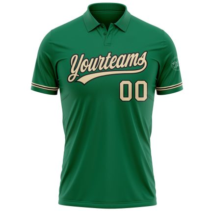 Custom Kelly Green Performance Vapor Golf Polo Shirt with Team Name and Number Personalized Kelly Green City Cream-Black
