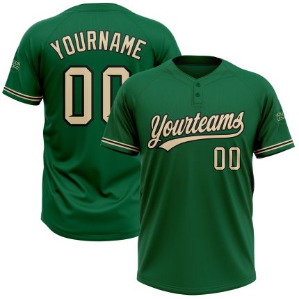 Custom Name and Number Unisex Softball Jersey in Kelly Green and Black, Two-Button Design - Personalized Team Apparel Personalized