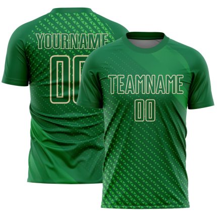 Custom Name and Number Kelly Green Soccer Jersey with Geometric Shapes - Personalized Sublimation Team Uniform Personalized