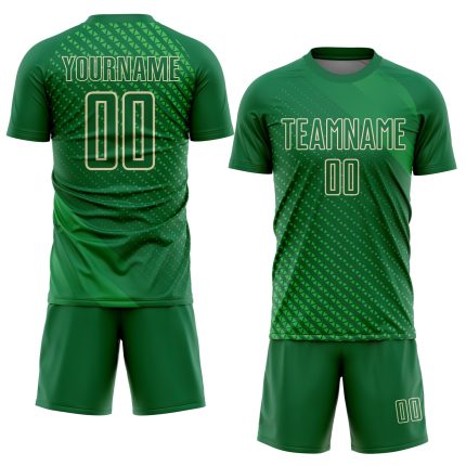 Custom Name and Number Kelly Green Soccer Jersey with Geometric Shapes - Personalized Sublimation Team Uniform Personalized