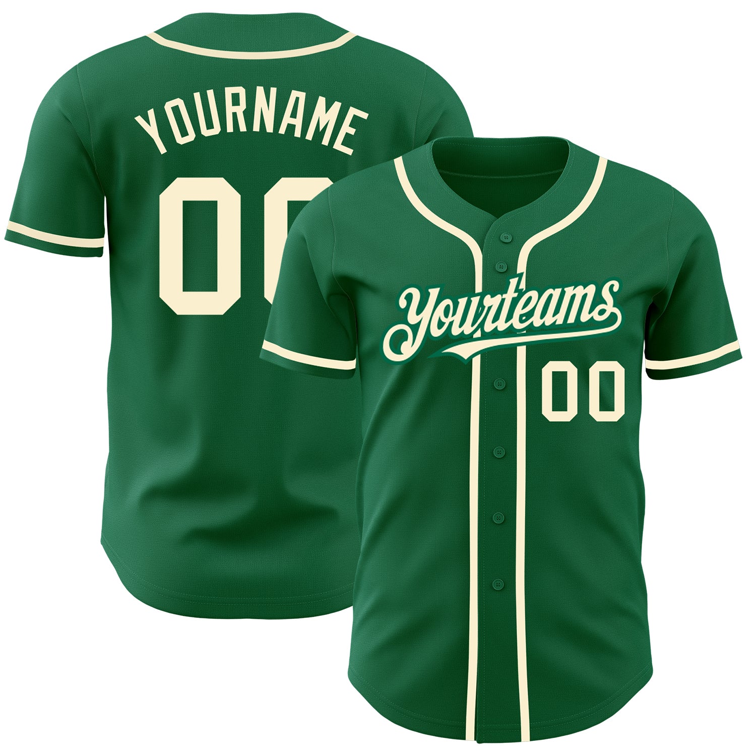 Custom Name and Number Personalized Kelly Green Baseball Jersey - Authentic Team Apparel Personalized Kelly Green Cream Authentic