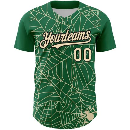 Custom Authentic Baseball Jersey with Spider Web 3D Pattern in Kelly Green Cream-Black | Personalized Name & Number Personalized