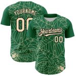 Custom Authentic Baseball Jersey with Spider Web 3D Pattern in Kelly Green Cream-Black | Personalized Name & Number Personalized