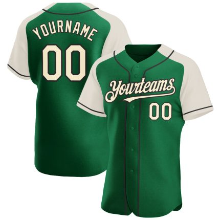 Custom Name and Number Baseball Jersey - Personalized Kelly Green and Black Authentic Raglan Sleeves Personalized Kelly Green
