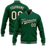 Custom Team Name Number Kelly Green Black Varsity Letterman Bomber Jacket Full-Snap Personalized Gift Personalized Kelly