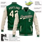 Custom Two Tone Full-Snap Bomber Jacket with Name and Number - Kelly Green Cream-Black Varsity Letterman Style Personalized