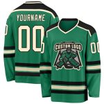 Personalized Hockey Jersey in Kelly Green with Cream and Black Design Personalized Kelly Green Cream-Black Hockey Jersey