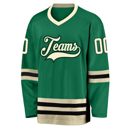 Custom Hockey Jersey with Personalized Name and Number in Kelly Green and Cream-Black Personalized Kelly Green Cream-Black