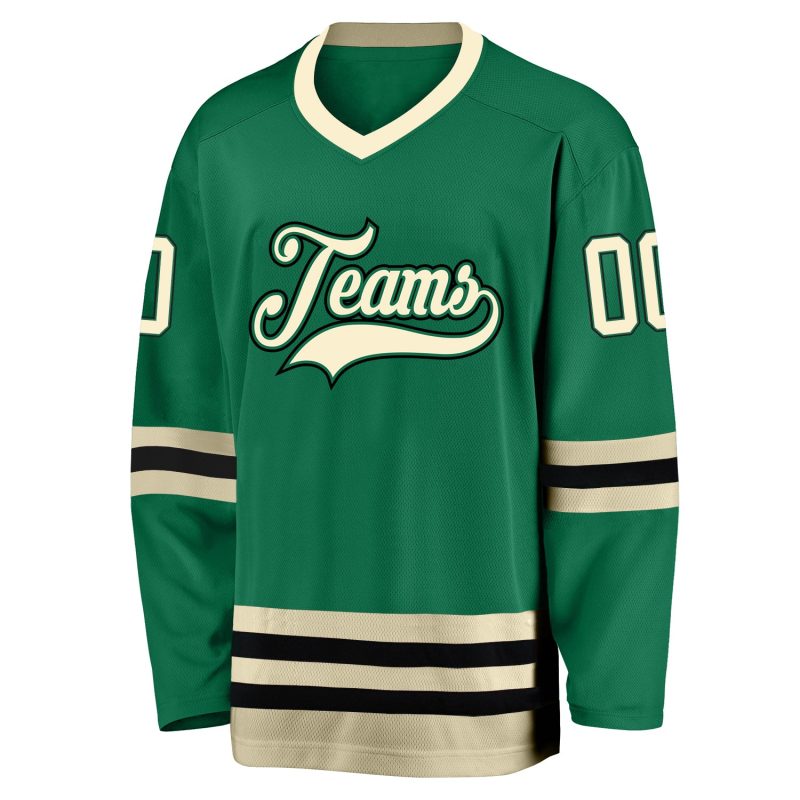 Custom Hockey Jersey with Personalized Name and Number in Kelly Green and Cream-Black Personalized Kelly Green Cream-Black