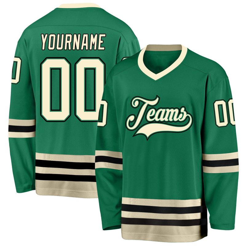 Custom Hockey Jersey with Personalized Name and Number in Kelly Green and Cream-Black Personalized Kelly Green Cream-Black