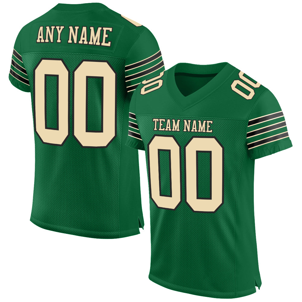 Custom Name and Number Authentic Football Jersey - Personalized Kelly Green Cream-Black Mesh Personalized Kelly Green Cream-Black