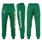 Custom Team Name and Number Kelly Green Fleece Jogger Sweatpants - Personalized Cream Athletic Pants Personalized Kelly Green