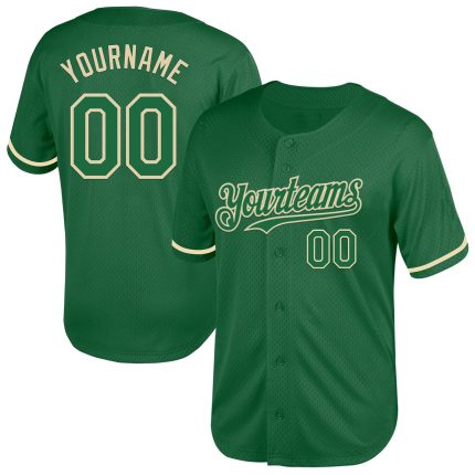 Custom Authentic Baseball Jersey with Personalized Name & Number in Kelly Green Cream Mesh Personalized Kelly Green Cream